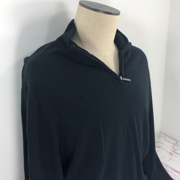Geoffrey Beene Black Ribbed Quarter Zip Pull-Over - Picture 5 of 8
